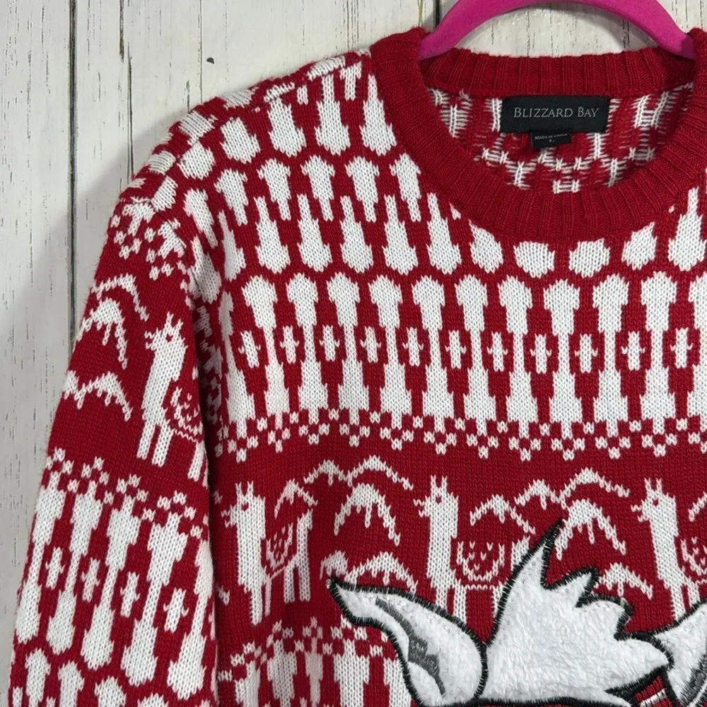 Blizzard Bay Llama Christmas Sweater Red White Fun Ugly Holiday Festive Winter